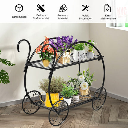 Garden Cart Metal Plant Stand with 4 Decorative Wheels