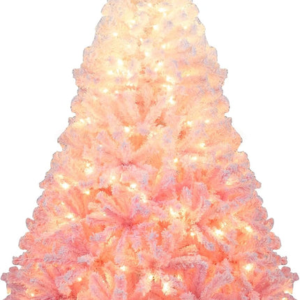 Dreamade Pre-Lit Snow Flocked Christmas Tree | Artificial Hinged Xmas Full Tree
