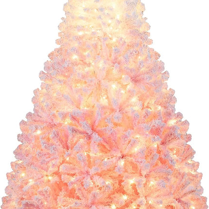 Dreamade Pre-Lit Snow Flocked Christmas Tree | Artificial Hinged Xmas Full Tree