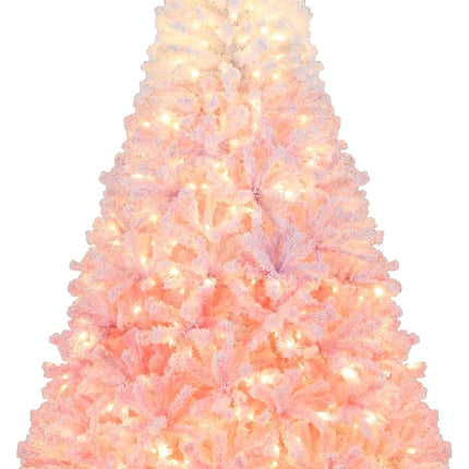 Dreamade Pre-Lit Snow Flocked Christmas Tree | Artificial Hinged Xmas Full Tree