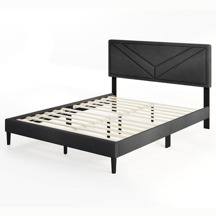 Queen/Full/Twin Size Upholstered Platform Bed Frame with Diagonal Channel Tufted Headboard
