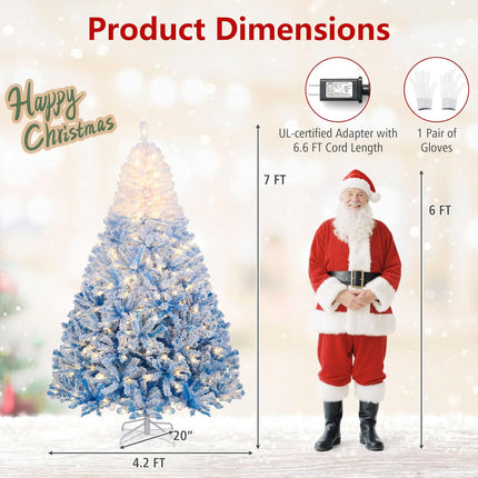 Dreamade Pre-Lit Snow Flocked Christmas Tree | Artificial Hinged Xmas Full Tree