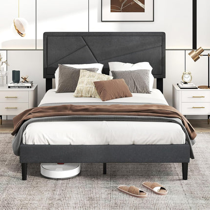 Modern Queen/Full/Twin Size Upholstered Platform Bed Frame with Geometric Tufting Headboard
