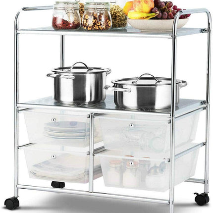Rolling Storage Cart w/ 4 Drawers 2 Shelves Metal Rack Shelf