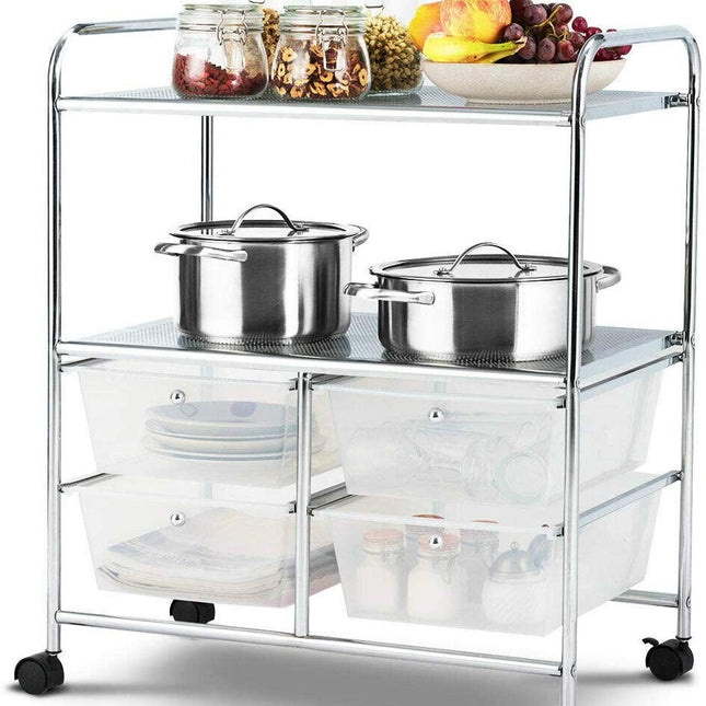 Rolling Storage Cart w/ 4 Drawers 2 Shelves Metal Rack Shelf