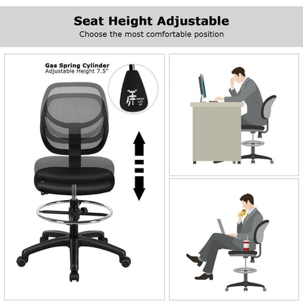 Mesh Drafting Chair with Standing Desk Chair w/Footrest Ring