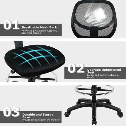 Mesh Drafting Chair with Standing Desk Chair w/Footrest Ring