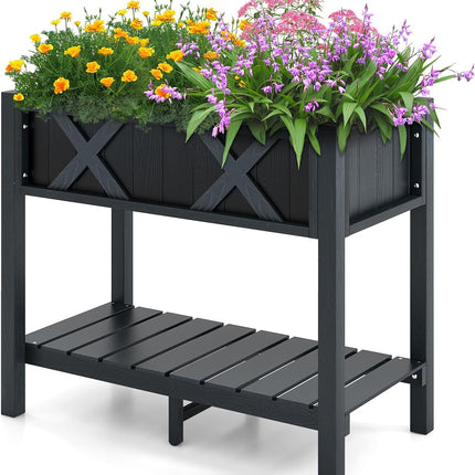 Dreamade HIPS Raised Garden Bed, Elevated Planter Box w/Legs, Storage Shelf, Drain Holes